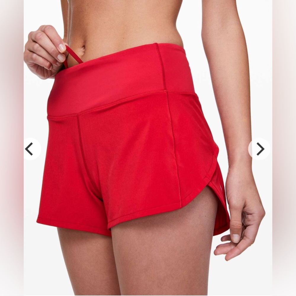 🌼Lululemon Speed Up Mid-Rise Short Long 4" Lined *Updated Fit Flamenco Red Sz 8